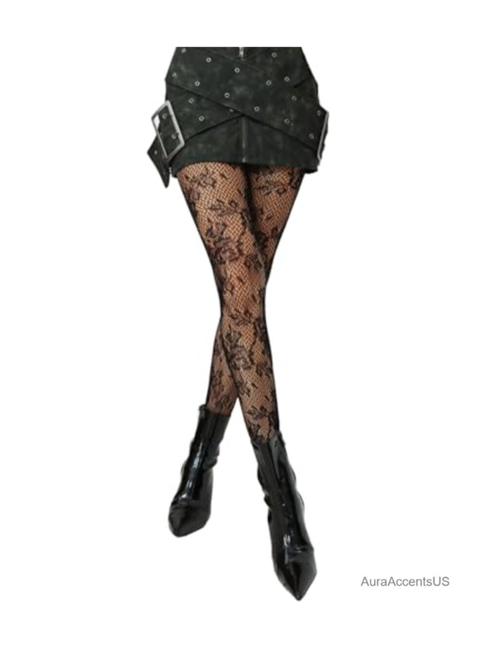 Floral High Waist Fishnet Tights Women's Stretchy Stockings